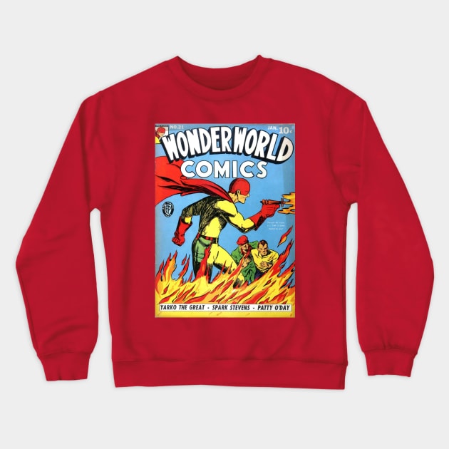 Flaming Ray Gun Superhero Comic Cover Crewneck Sweatshirt by Weirdette